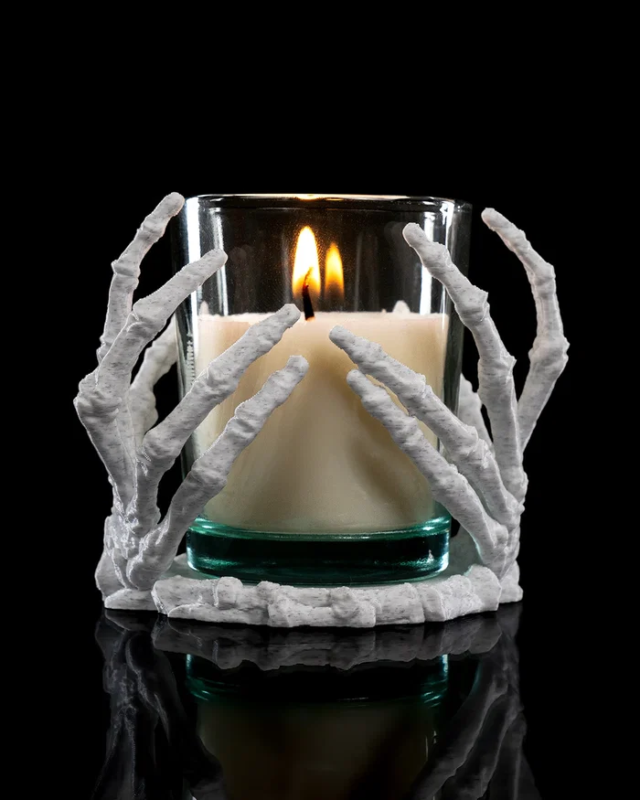 Castiçal Porta-Velas Mãos de Esqueleto - Decoração Gótica